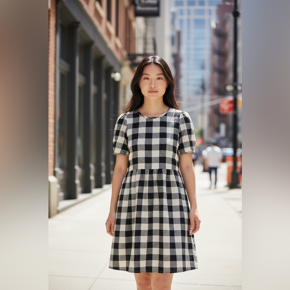 Orange Creek 100% Cotton Vintage Inspired Buffalo Check Flowy Dress‎ Cottagecore